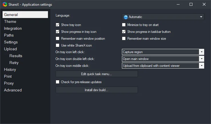 Application Settings — General
