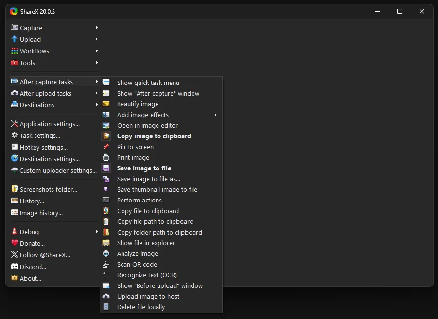Main Window — After Capture Tasks