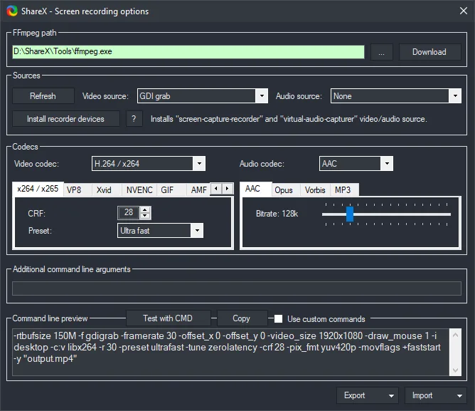 Screen Recording Options