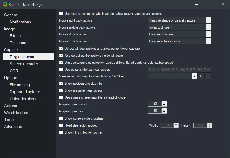 Task Settings — Region Capture